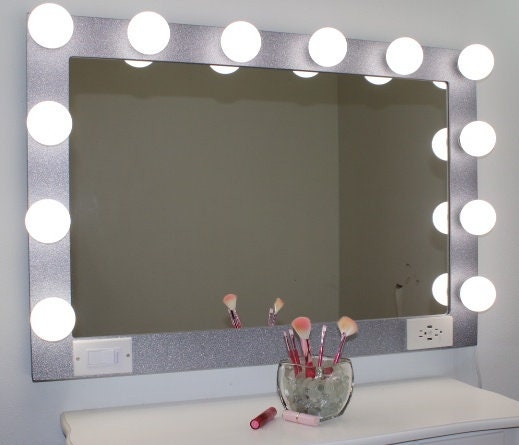 Buy Silver Glitter Vanity Mirror With Lights 40 X 28 Made in the USA Online  in India 