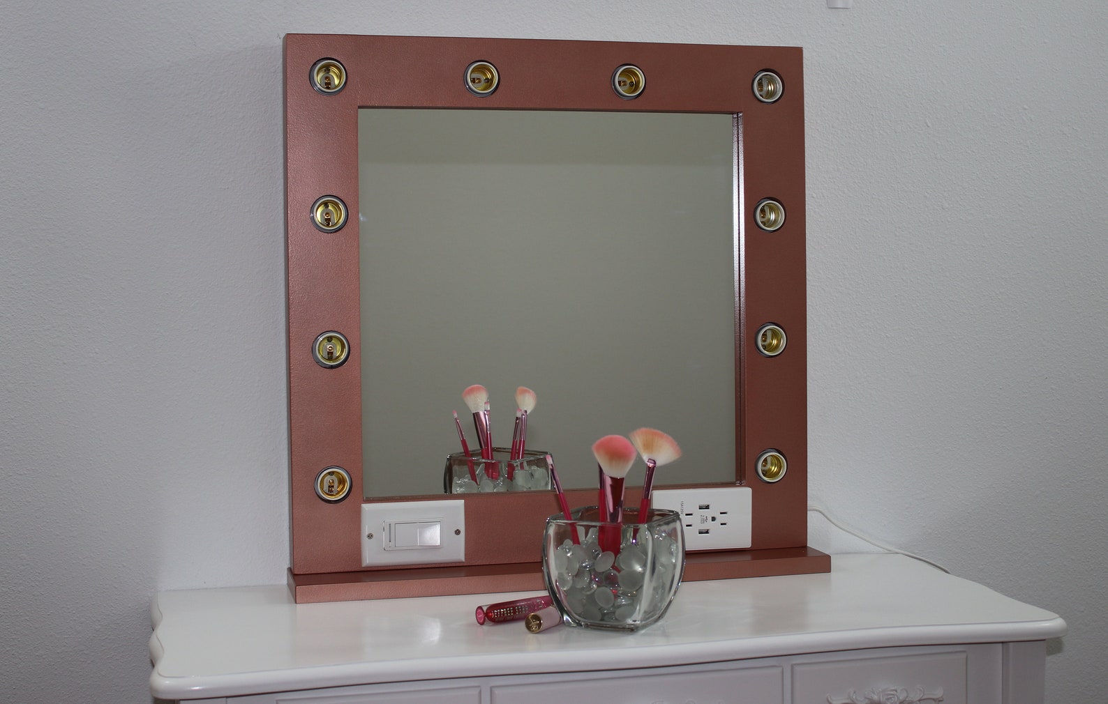 Rose Gold Vanity Mirror With Lights 24 X 24 Made in the USA Etsy
