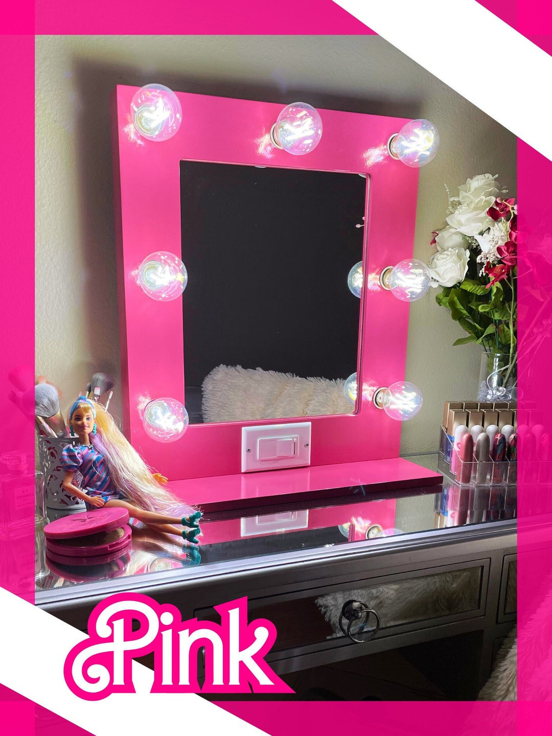 Pink Vanity Mirror With Lights 18 X 18 Made in the USA Etsy