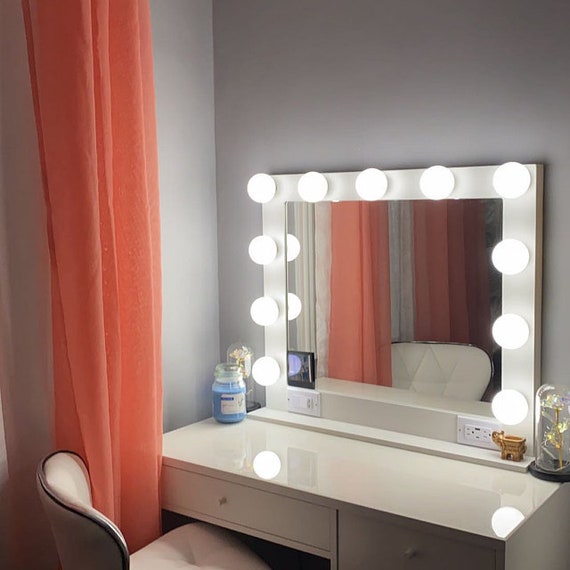 White Vanity Mirror With Lights 32 X 28 Made in the USA 