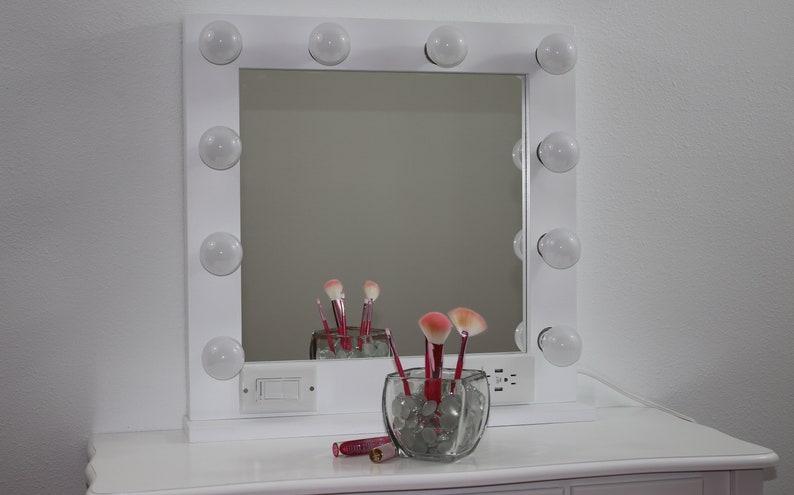 White vanity mirror with lights 24 x 24 Made in the USA image 2