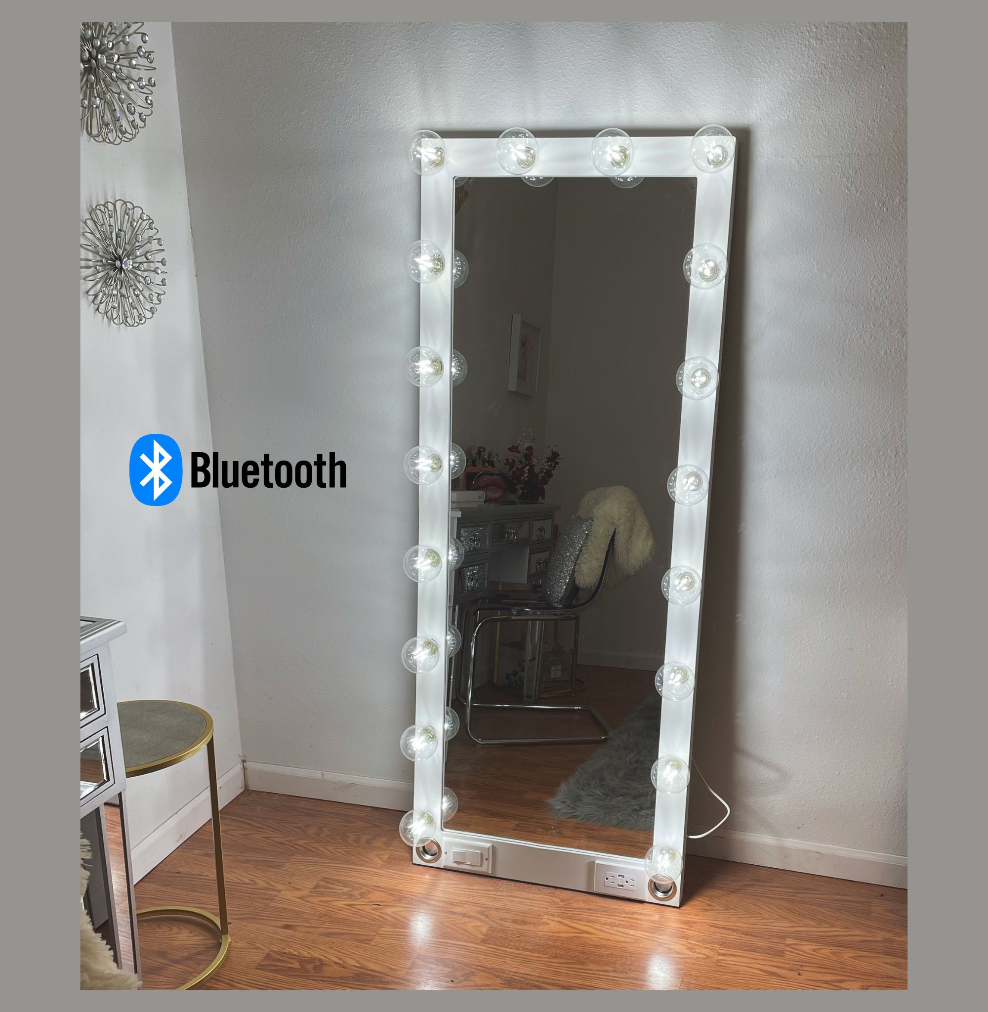  NeuType - Espejo de cuerpo entero con luces, 65 x 22 pulgadas,  gran espejo de tocador de decoración, espejo para poner en el suelo, para  maquillarse, espejo con luz LED para