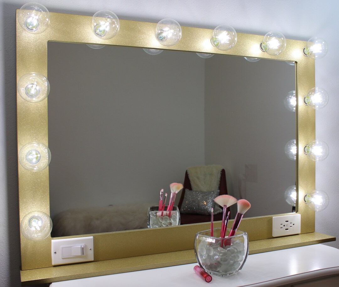 Gold Glitter Vanity Mirror With Lights 40 X 28 - Made in the USA - Etsy