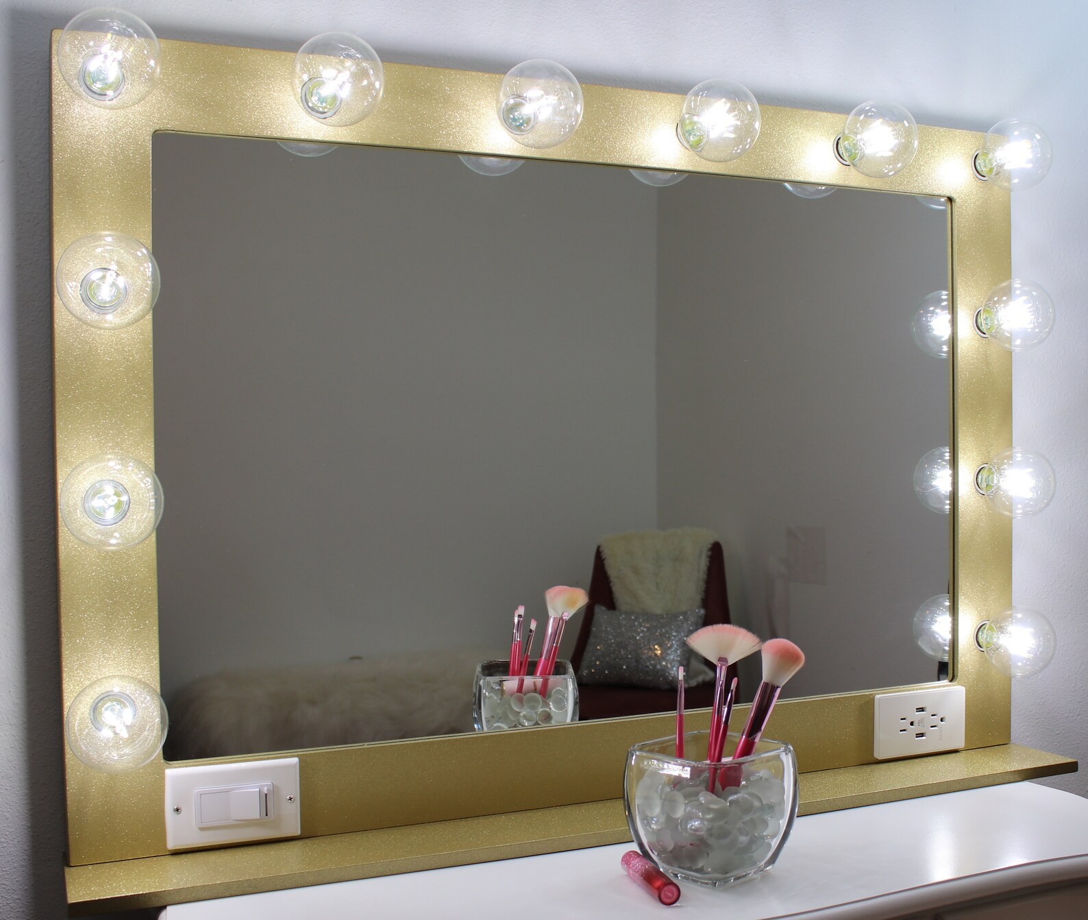 Gold Glitter Vanity Mirror With Lights 40 X 28 Made in the - Etsy