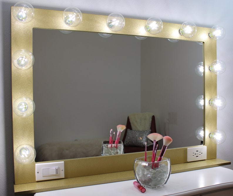 Gold Glitter Vanity Mirror With Lights 40 X 28 Made in the Etsy