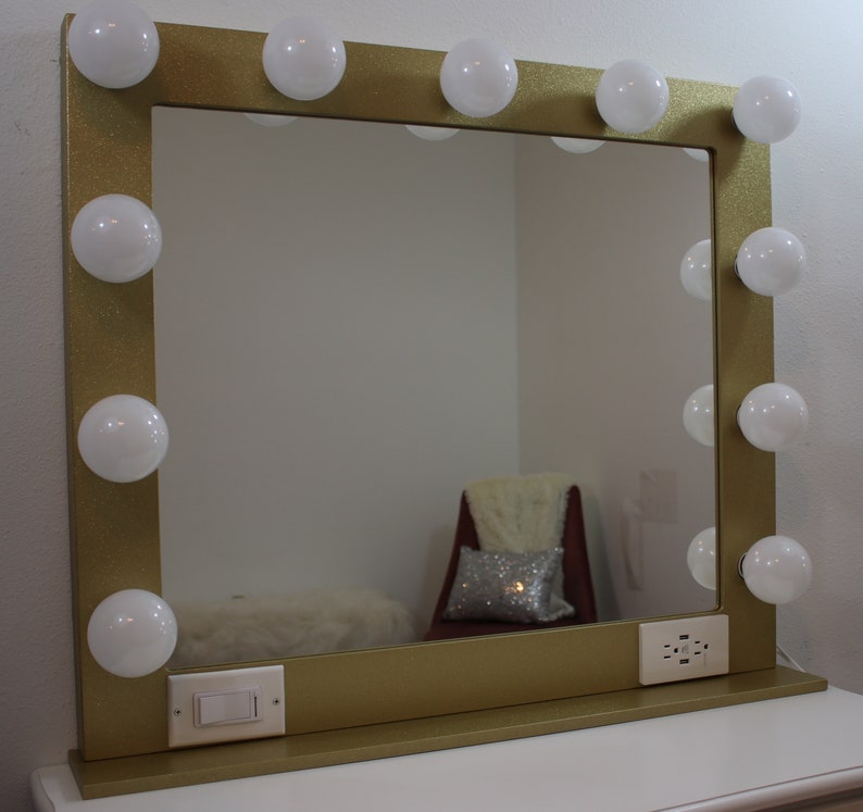 Gold Glitter Vanity Mirror With Lights 32 X 28 Made in the Etsy