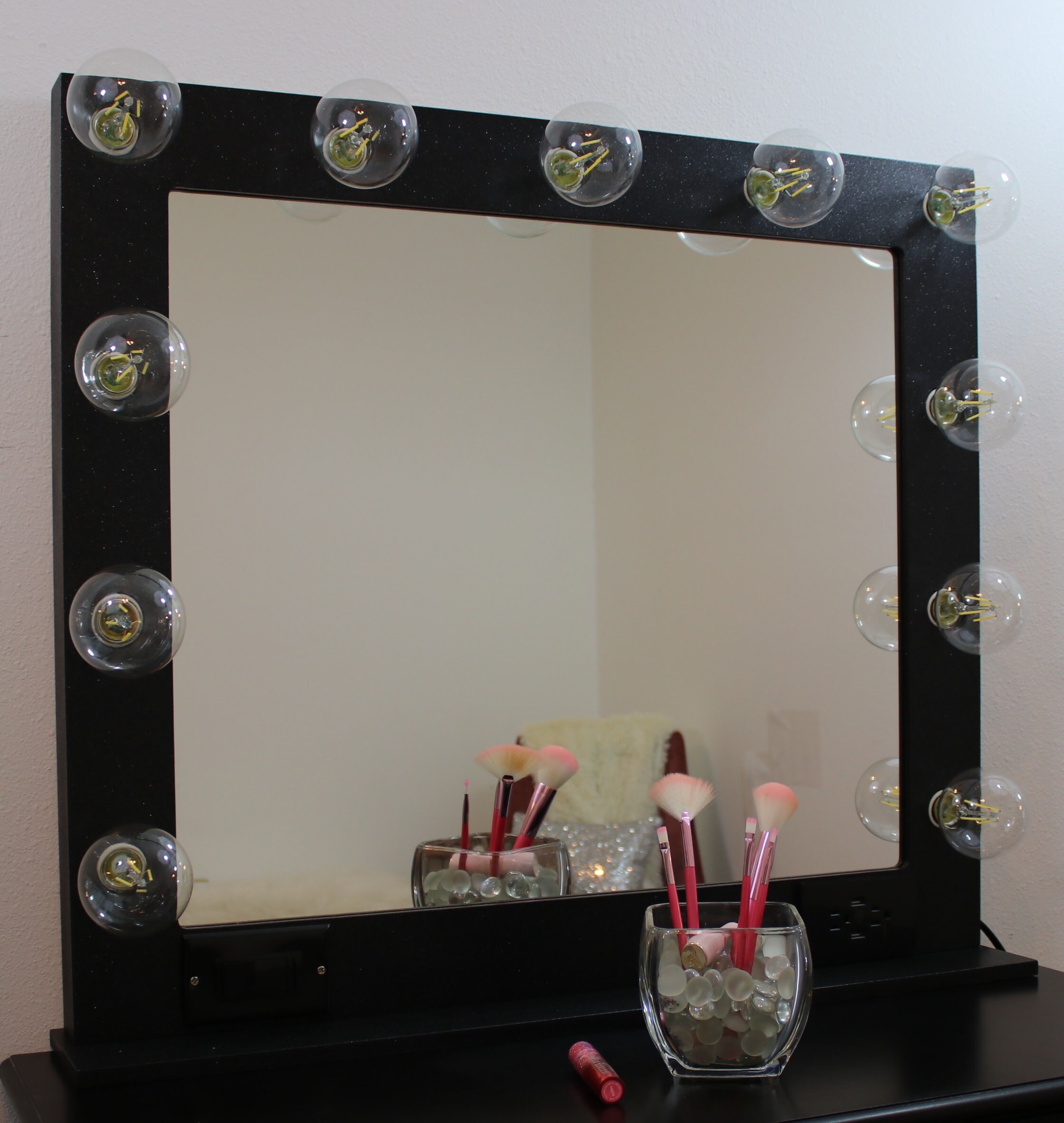 Black glitter vanity mirror with lights 32 x 28 Made in the USA