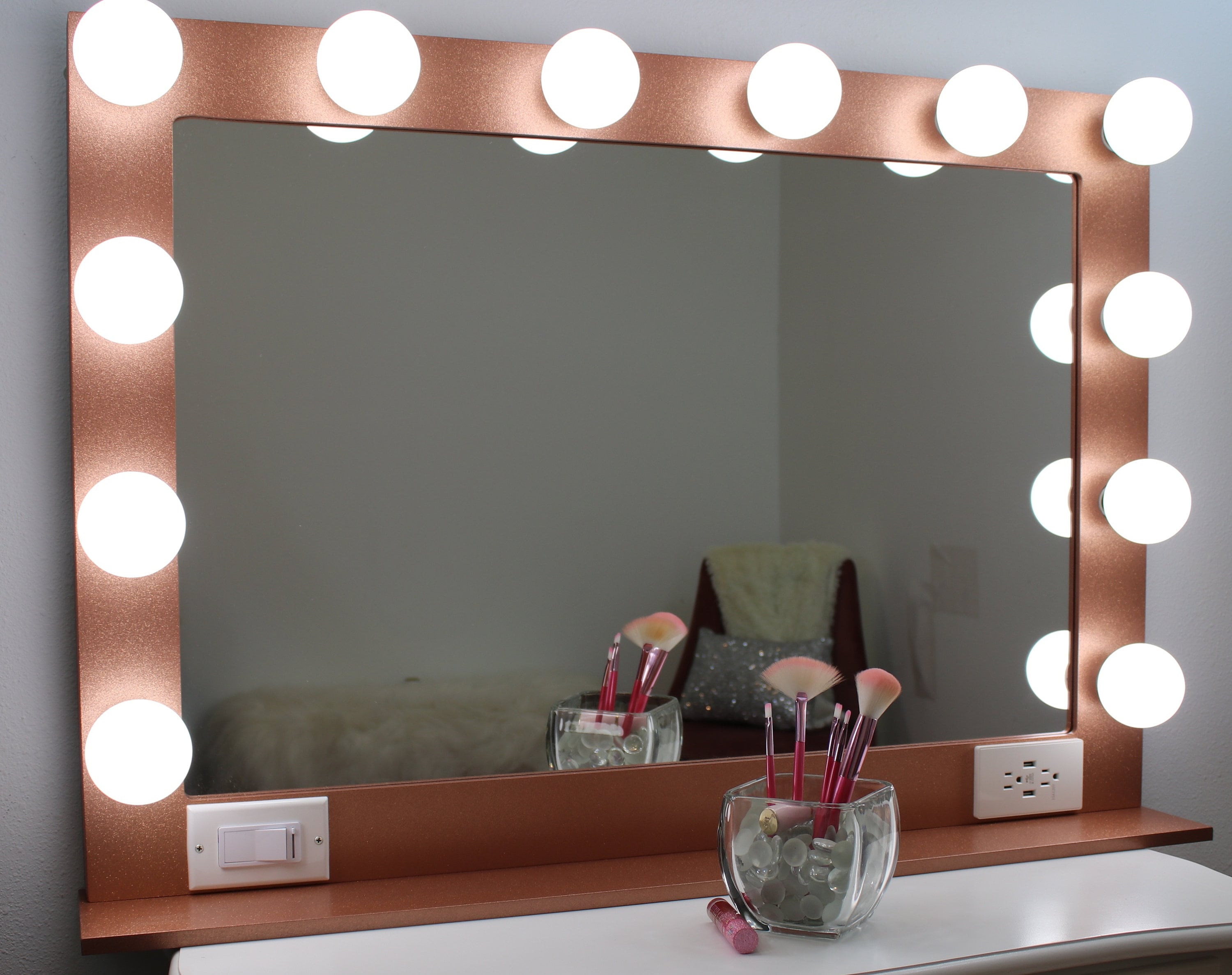 Rose Gold Glitter Vanity Mirror With Lights 40 X 28 Made in the USA Etsy