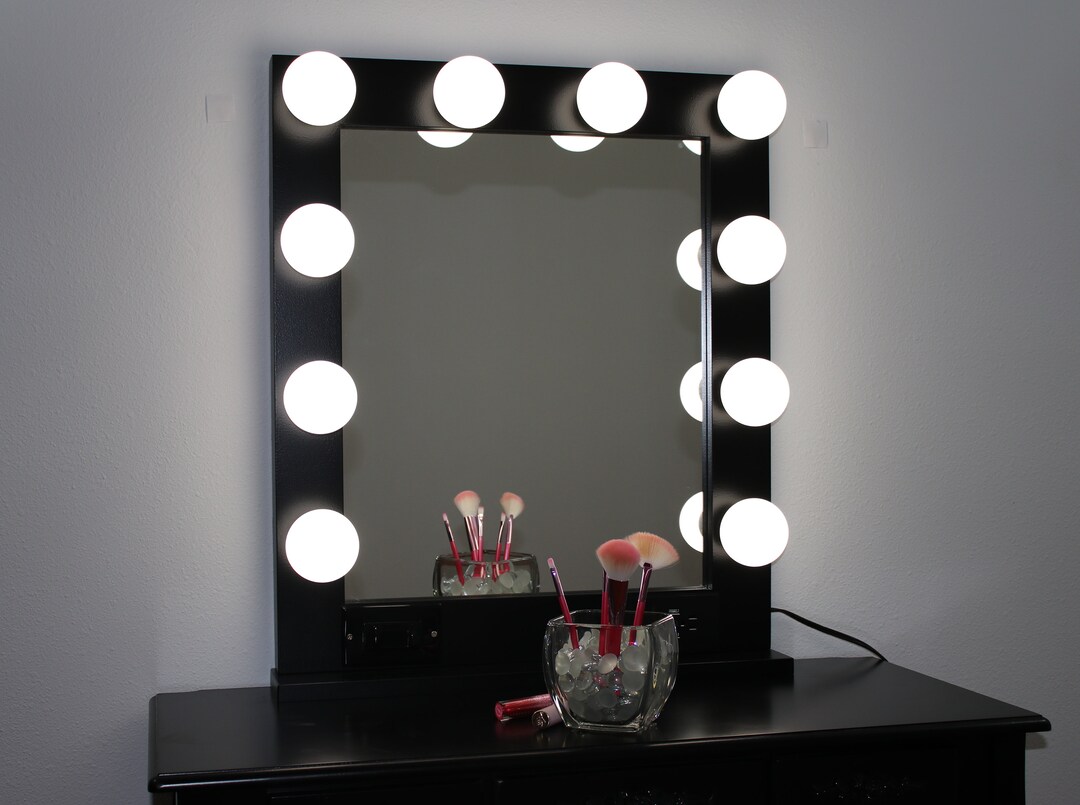 Black Vanity Mirror With Lights 24 X 28 Made in the USA - Etsy
