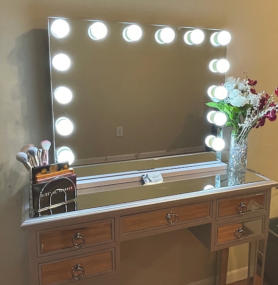 Large Frameless Vanity Mirror With Lights and Mirror Desk 32 X 27