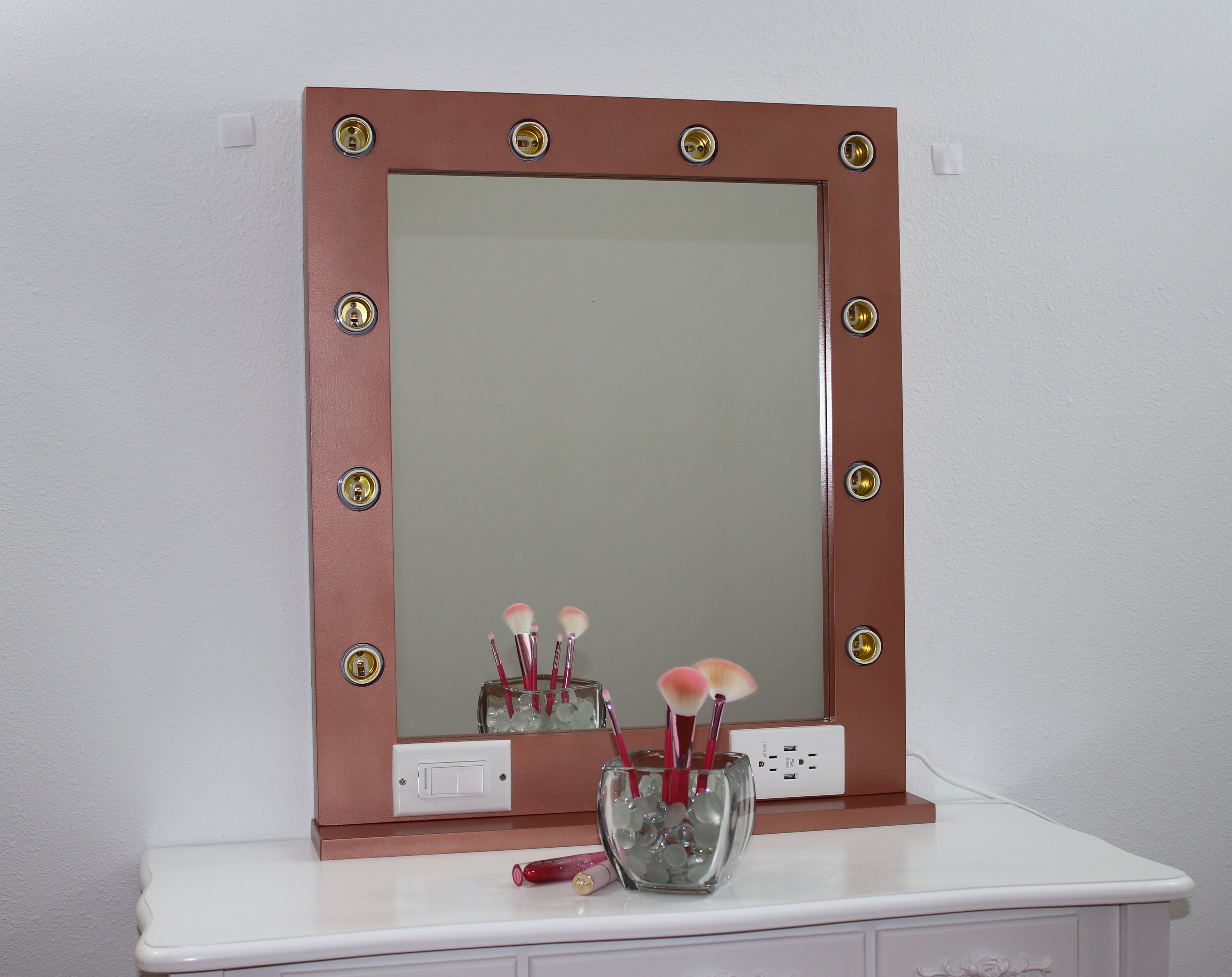 Rose gold vanity mirror with lights 24 x 28 - Made in the USA