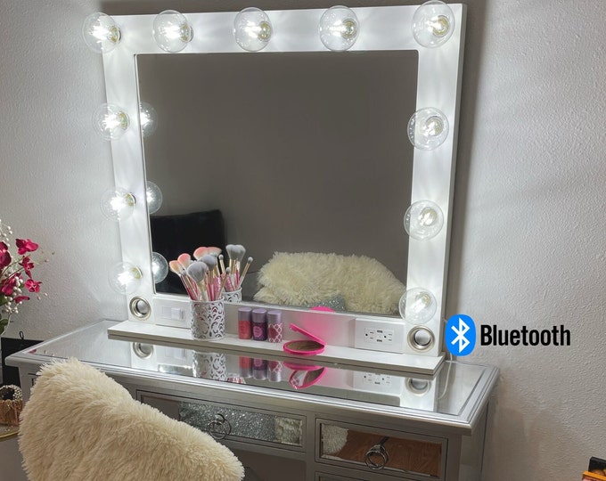 Large Bluetooth Vanity mirror with lights and USB 32 x 28 - Made in the USA