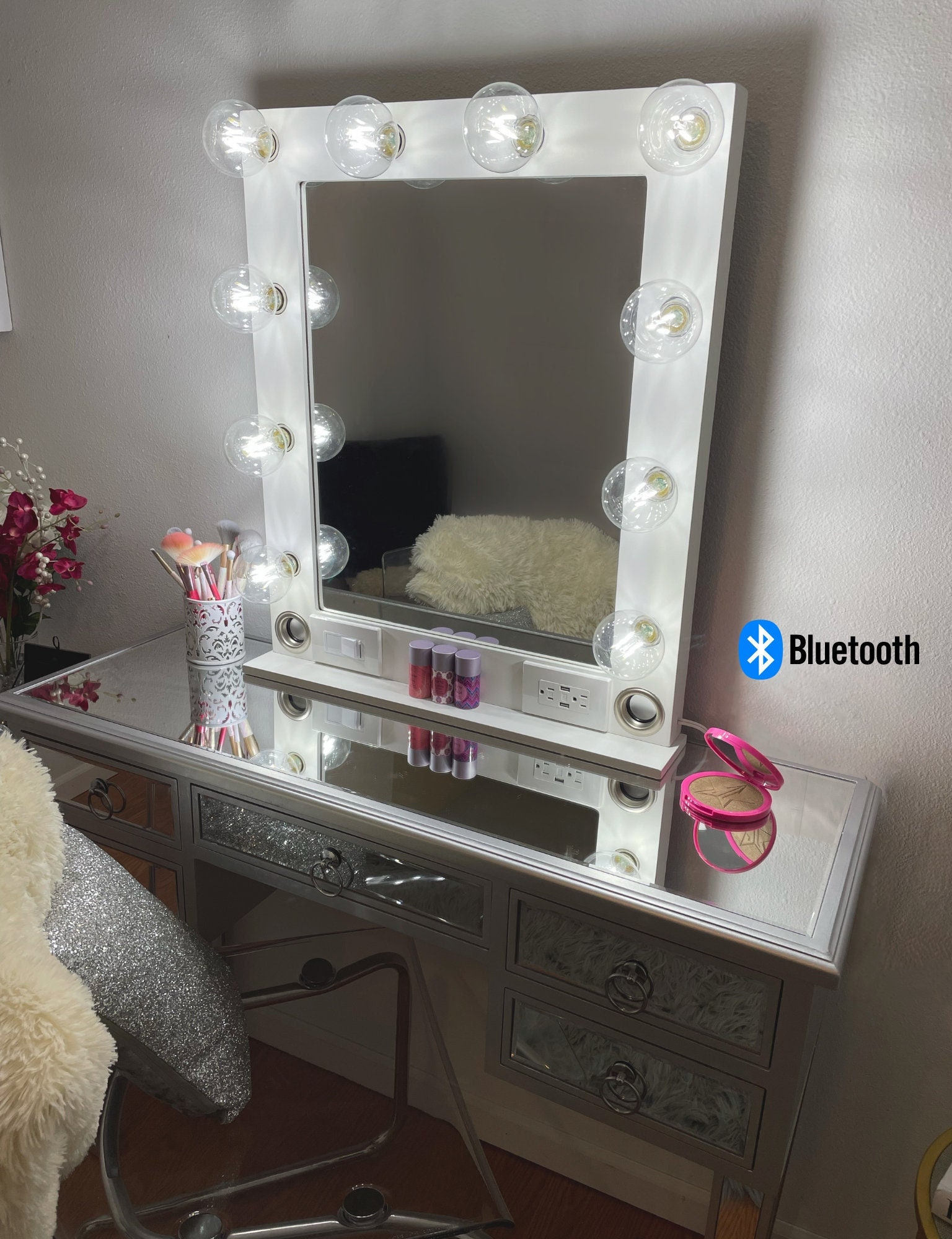 Bluetooth Vanity Mirror With Lights and USB 24 X 28 Made in the USA 