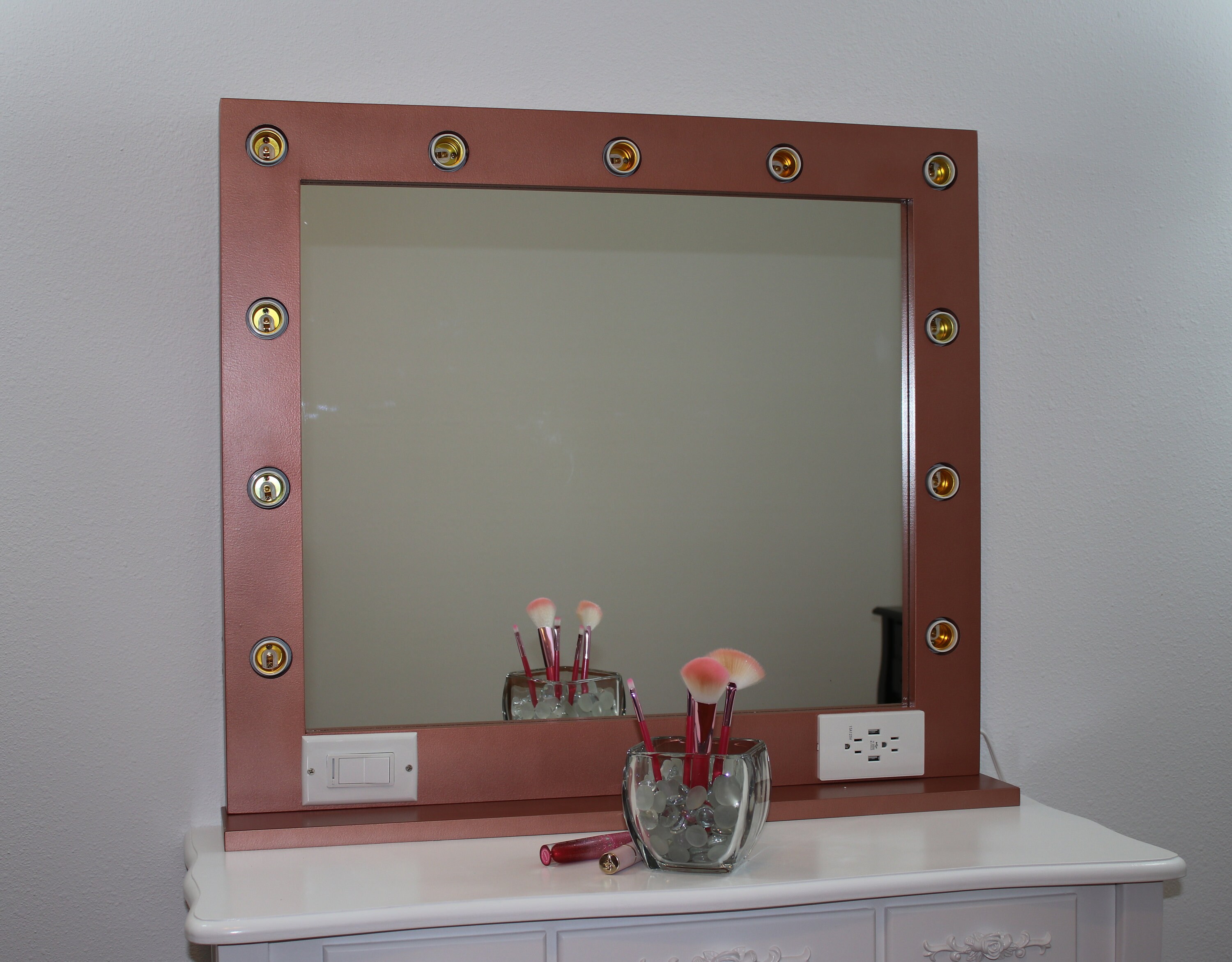 Rose gold vanity mirror with lights 32 x 28 Made in the USA
