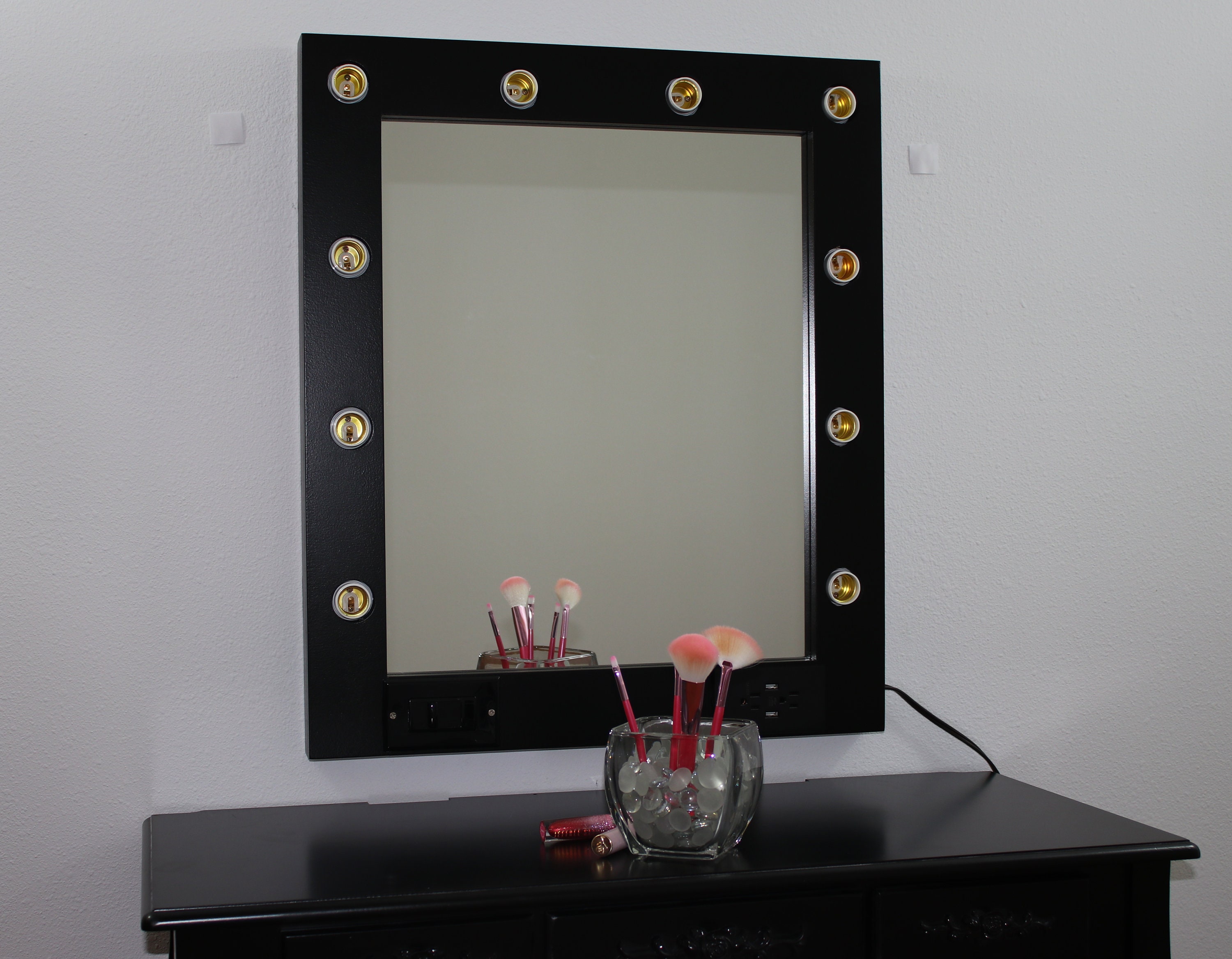 Black Vanity Mirror With Lights 24 X 28 Made in the USA Etsy