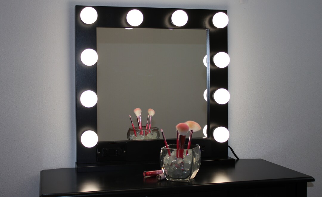 Black Vanity Mirror With Lights 24 X 24 Made in the USA Etsy