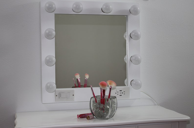 White vanity mirror with lights 24 x 24 Made in the USA image 5