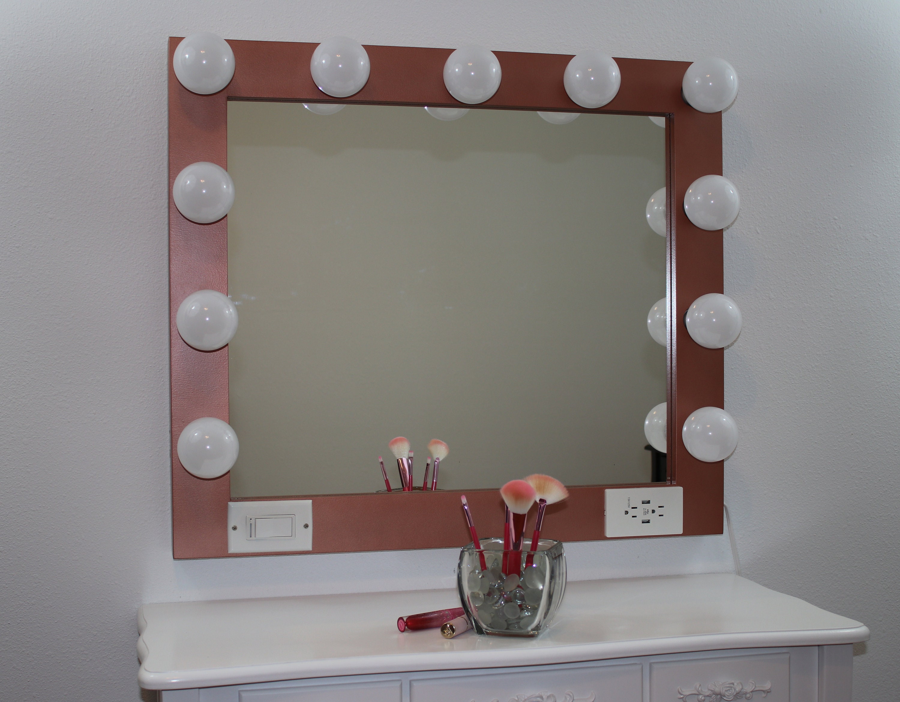 Rose gold vanity mirror with lights 32 x 28 Made in the USA