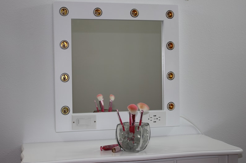 White vanity mirror with lights 24 x 24 Made in the USA image 6