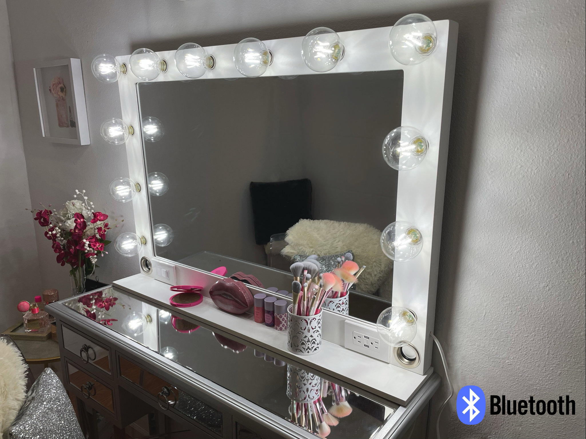 Large Frameless Vanity Mirror With Lights and Mirror Desk 32 X 27 