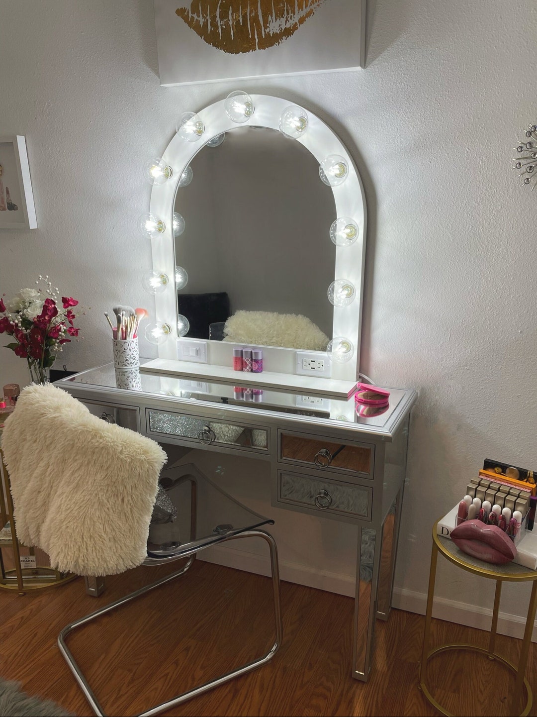 White Arched Vanity Mirror With Lights 32 X 28 Made in the USA Etsy