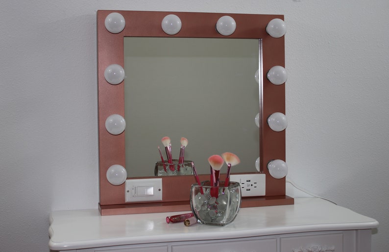 Rose Gold Vanity Mirror With Lights 24 X 24 Etsy
