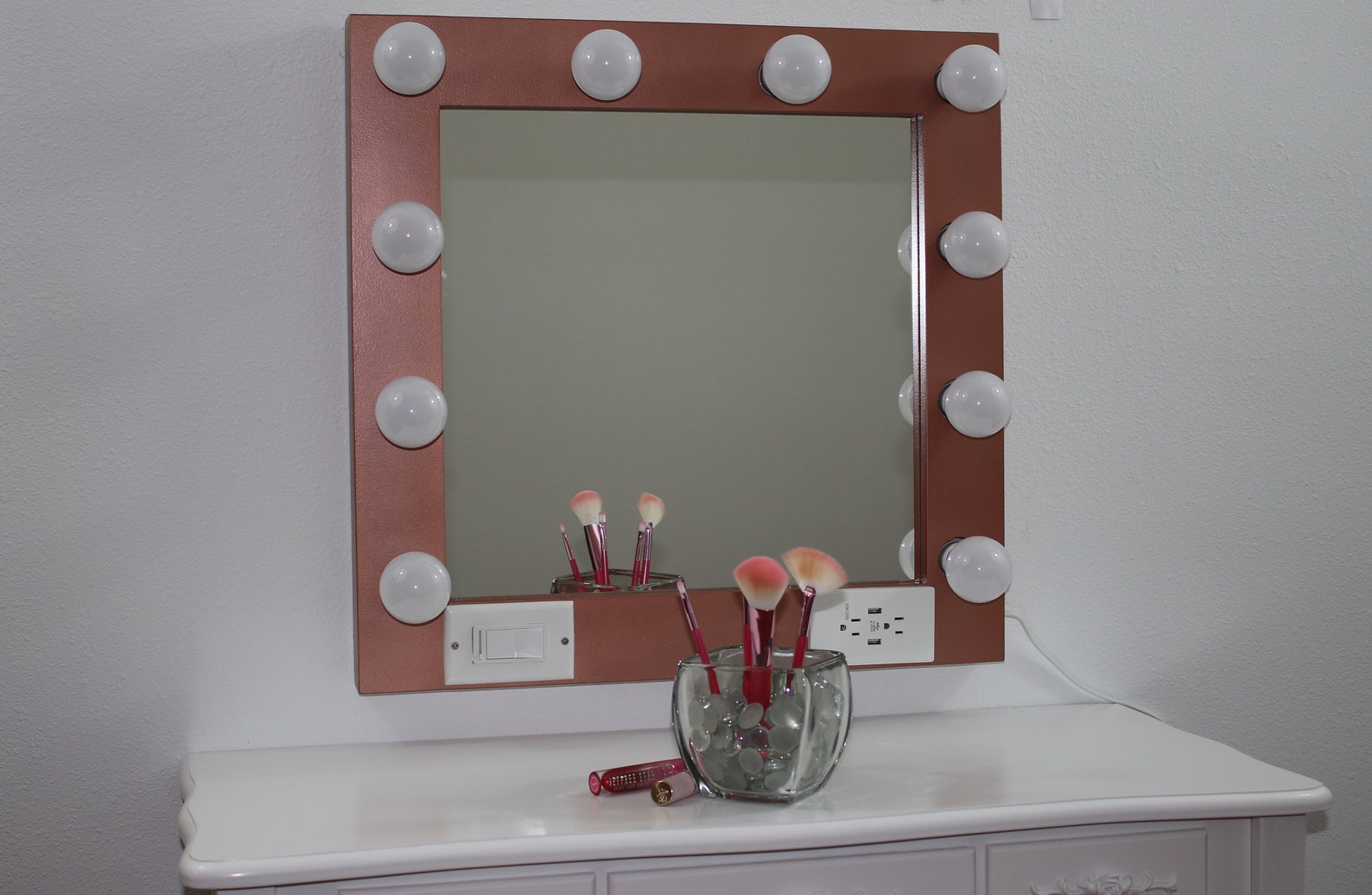 Rose Gold Vanity Mirror With Lights 24 X 24 Made in the USA Etsy