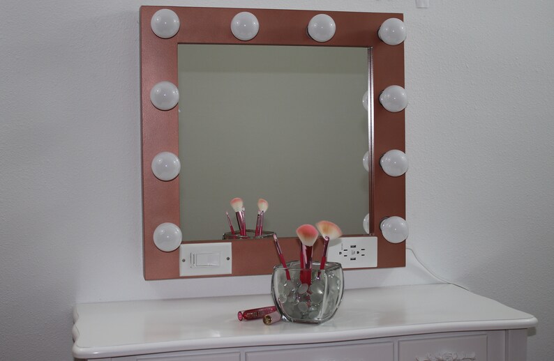 Rose Gold Vanity Mirror With Lights 24 X 24 Etsy