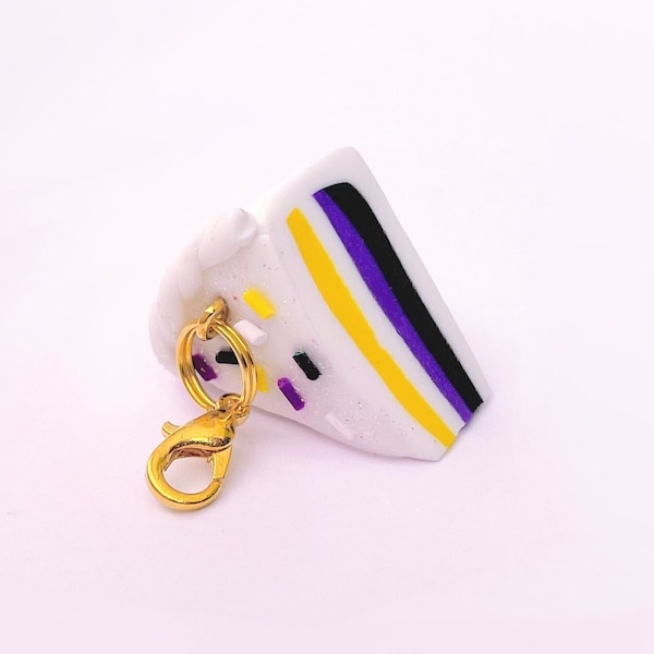 Non Binary Pride Cake Charm / Keychain - Stitch marker - Non Binary Pride flag - Cute, kawaii