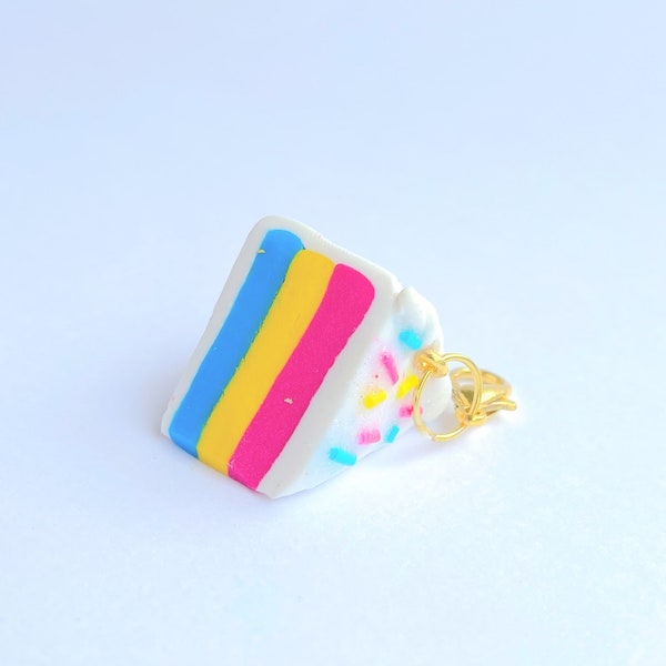 Pan Pride Cake Charm / Keychain - Stitch marker - Pansexual Pride flag - Cute, kawaii