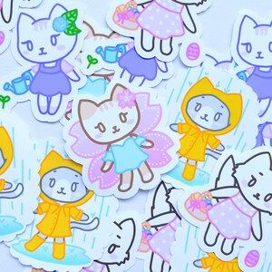 Stickerpakket Cute Cats - bloemen lente - kawaii pastel / cosy Cottagecore