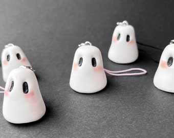 Handmade Polymer Clay Ghost Charm – Halloween Bag Accessory