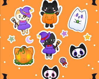 Halloween Cat Sticker Pack: Witchy Vinyl Decals