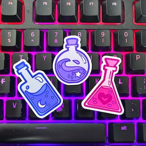 Witchy stickerpakket - Potion Trio - gestanste D&D-stickervlokken - subtiele biseksuele trotsstickers - maan, ster, liefde