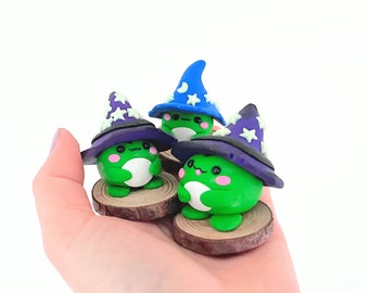 Handmade Polymer Clay Froggy Wizard Figurine: Cottagecore Desk Decor