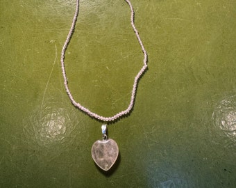 CUSTOM ORDER. Rose Quartz Heart and faceted Rose Quartz tiny beads. !8 1/2 inches long. Silver toggle clasp.  Orders accepted