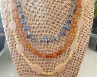 Multi-Strand Gemstone Necklace, Labradorite, Lapis, Agate, Quartz