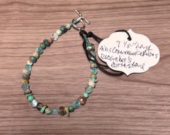 Apatite Discs, Chrysocolla and Turquoise 7 1/8 inch bracelet. Silver filled toggle clasp. Aids communication.