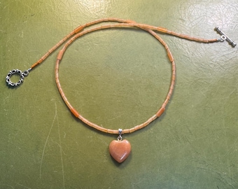 Apricot Heart. Red Aventurine heart and beads with toggle clasp. 20 inches long.