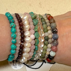 Spring Fling Gemstone Energy Friendship Bracelets on Elastic.  Healing gemstones. Positive energy. Unisex elastic bracelets