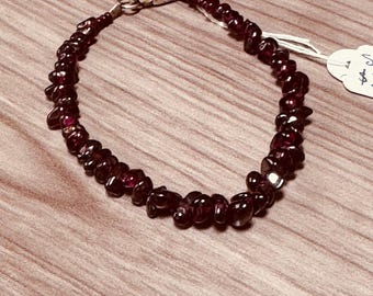 Vintage Garnet bracelet with Sterling Silver Lobster Claw clasp. 6 3/4 inches long. January's birthstone. Up-cycled gemstones. Red Garnets
