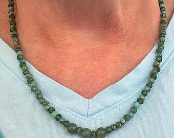 Southside Leaves. Green Aventurine and Green Turquoise with a Sterling Silver toggle clasp. 19 inches long.