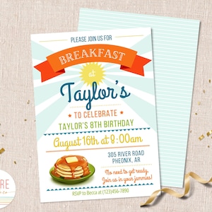 Breakfast birthday invitation, breakfast invitation, instant download, pancakes and pajamas invitation, breakfast party, pancake party