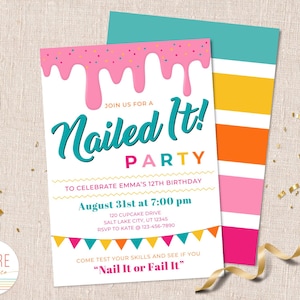 Genagelt es Geburtstagseinladung, genagelt es Party, Backparty, Geburtstagseinladung, Teen Party, Sofort Download, bearbeitbar, Canva Vorlage