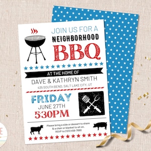 BBQ invitation, Neighborhood Block Party Invitation, potluck invitation, neighborhood BBQ invitation, instant download, editable template