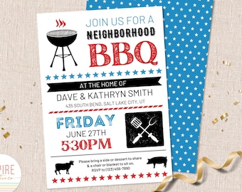 BBQ invitation, Neighborhood Block Party Invitation, potluck invitation, neighborhood BBQ invitation, instant download, editable template