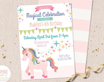 Unicorn Party Invitation, Unicorn invitation, instant download, Unicorn birthday party invitation, editable template