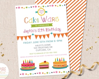 Invitación de Cake Wars, fiesta de Cake Wars, fiesta de repostería, invitación de cumpleaños, fiesta de cumpleaños, descarga instantánea, editable, plantilla de Canva