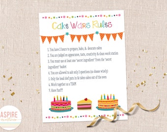 Cake Wars Party Rules, Cake Wars Birthday Party, Baking Party Rules, Instant Download, Editable, Canva Template