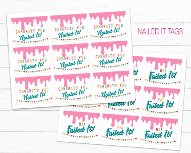 Nailed It tags, Failed it tags, Nailed it Party, Nail it or fail it, nailed it birthday party, baking party, instant download, Printable image 1